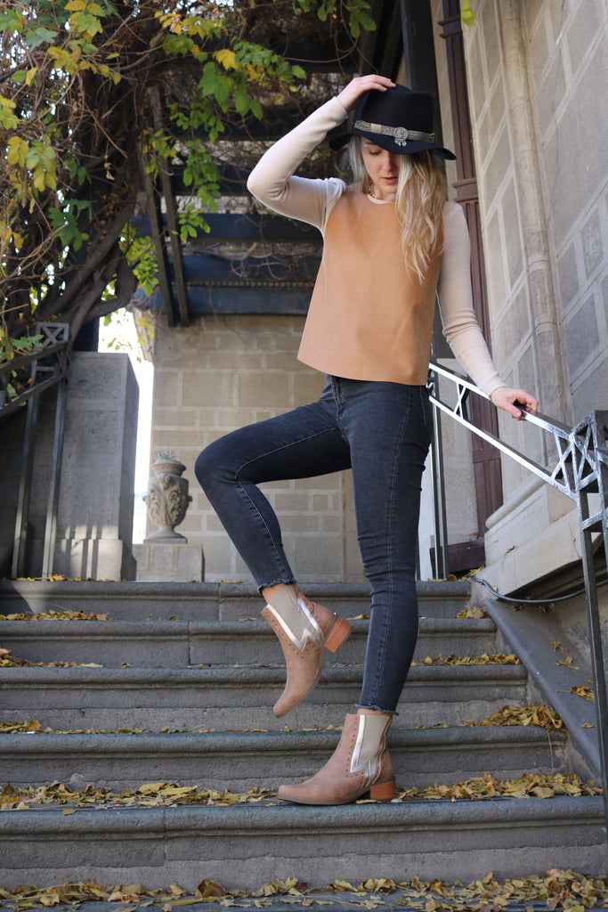 Botin Cuero Cafe Mujer Rayo