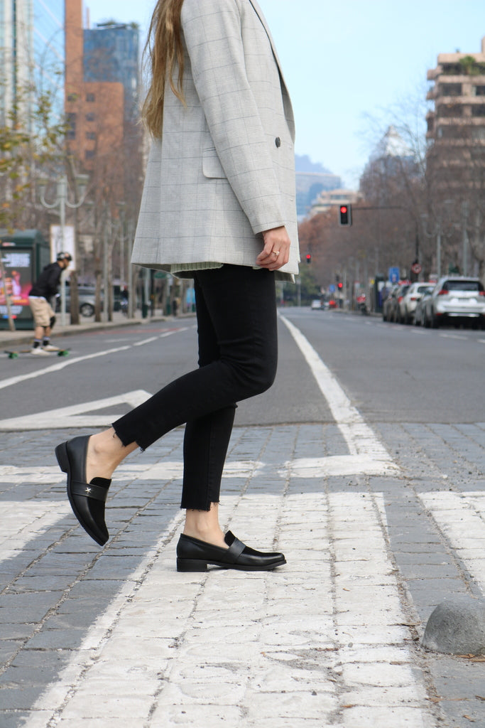 Mocasin Cuero Negro Mujer