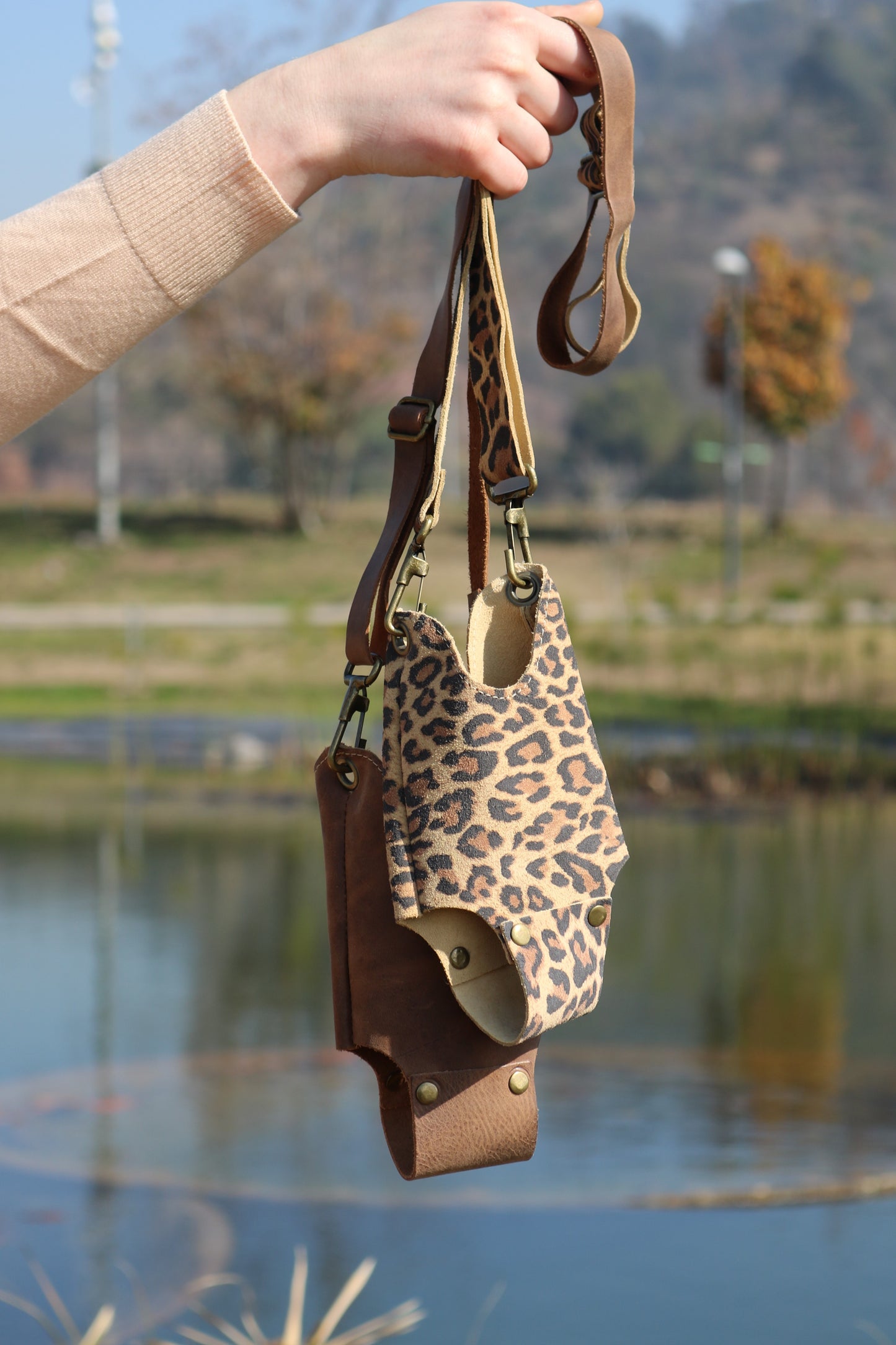 Portabotella Bolso Botella Cuero