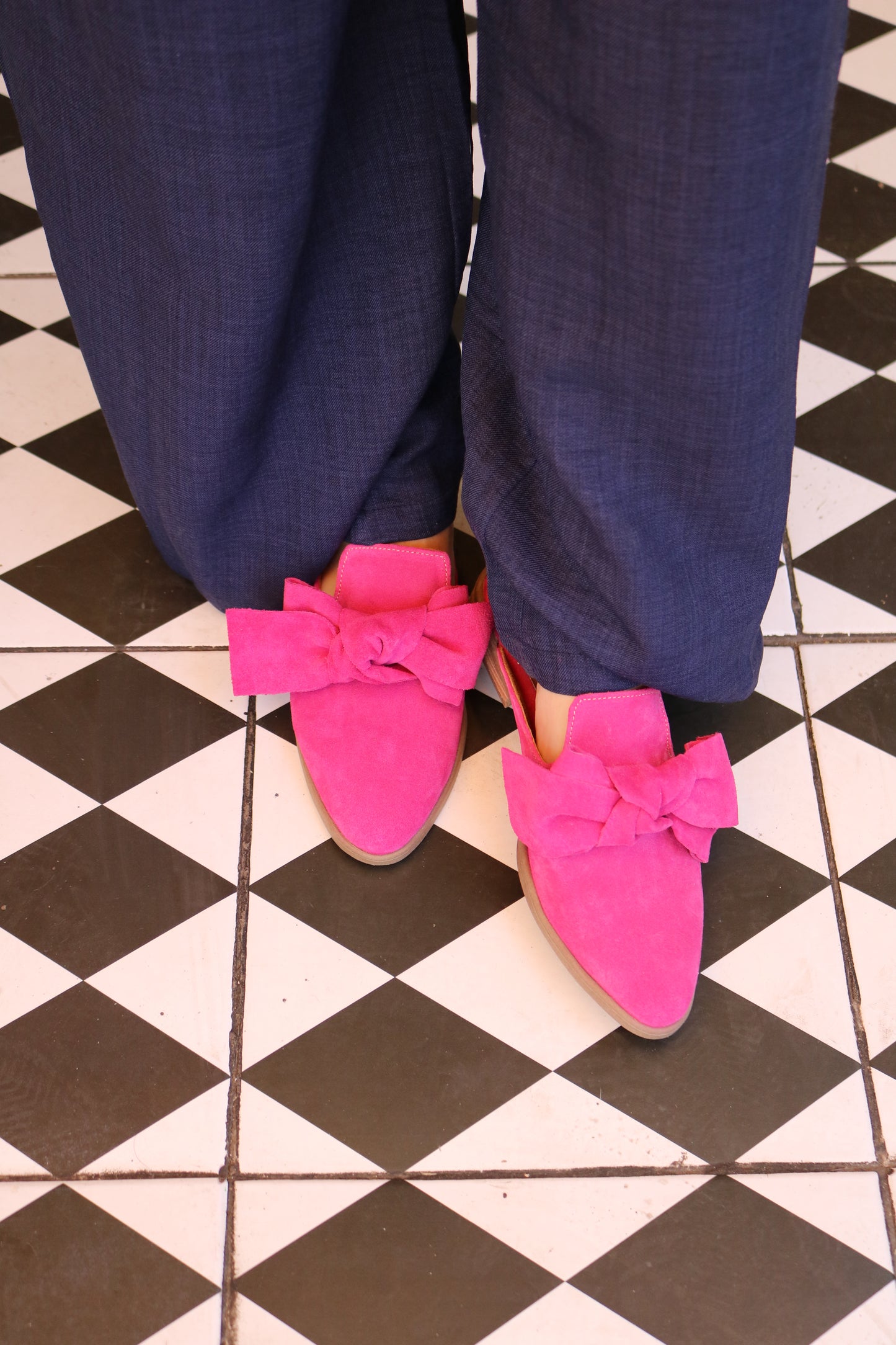 Puntas Babuchas Cuero Reno Fucsia