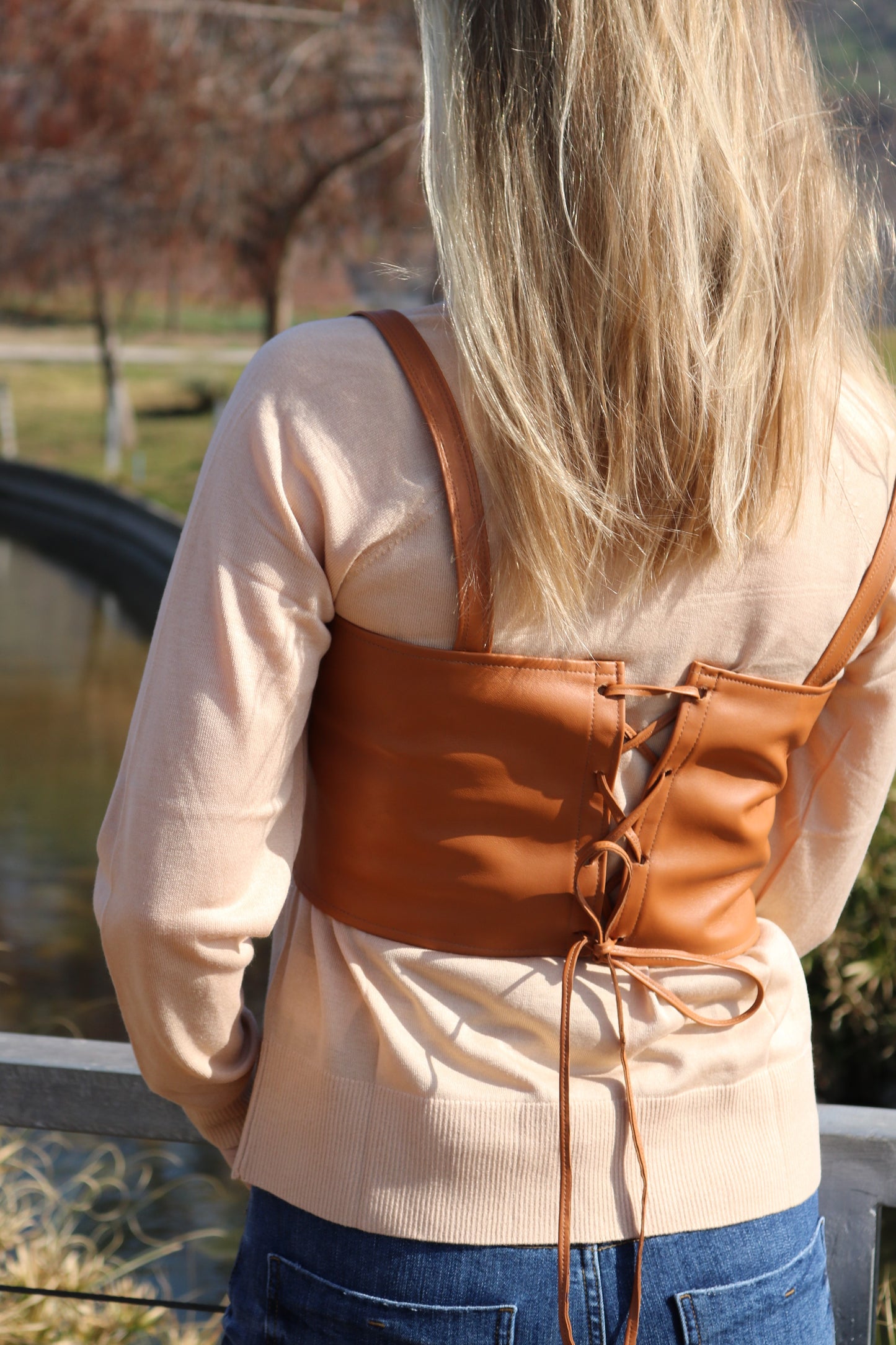 Top Chaleco Cuero Cafe Mujer